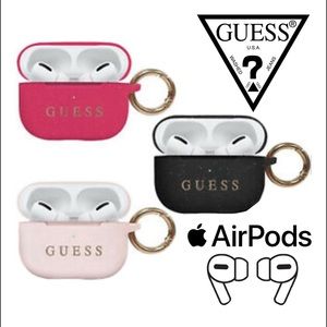 GUESS Pink Gold Glitter AirPod PRO Keychain Case